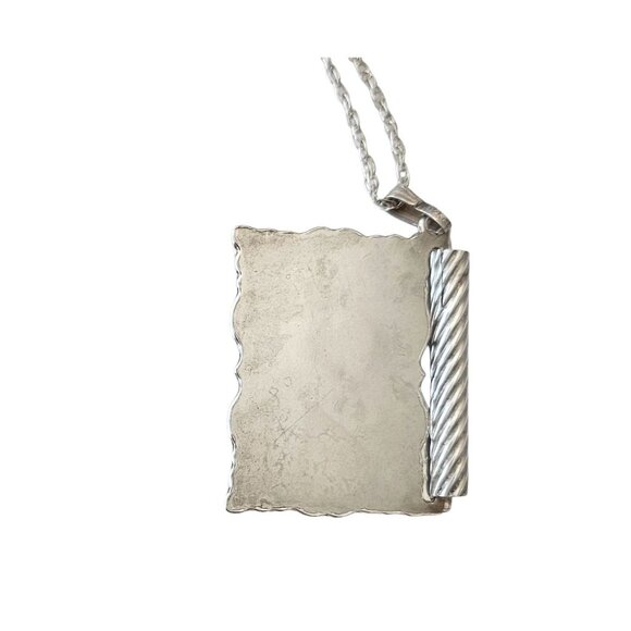 Sterling Silver Articulated Book Pendant Blue Glass Stone Chain Necklace, J36 - Picture 4 of 8